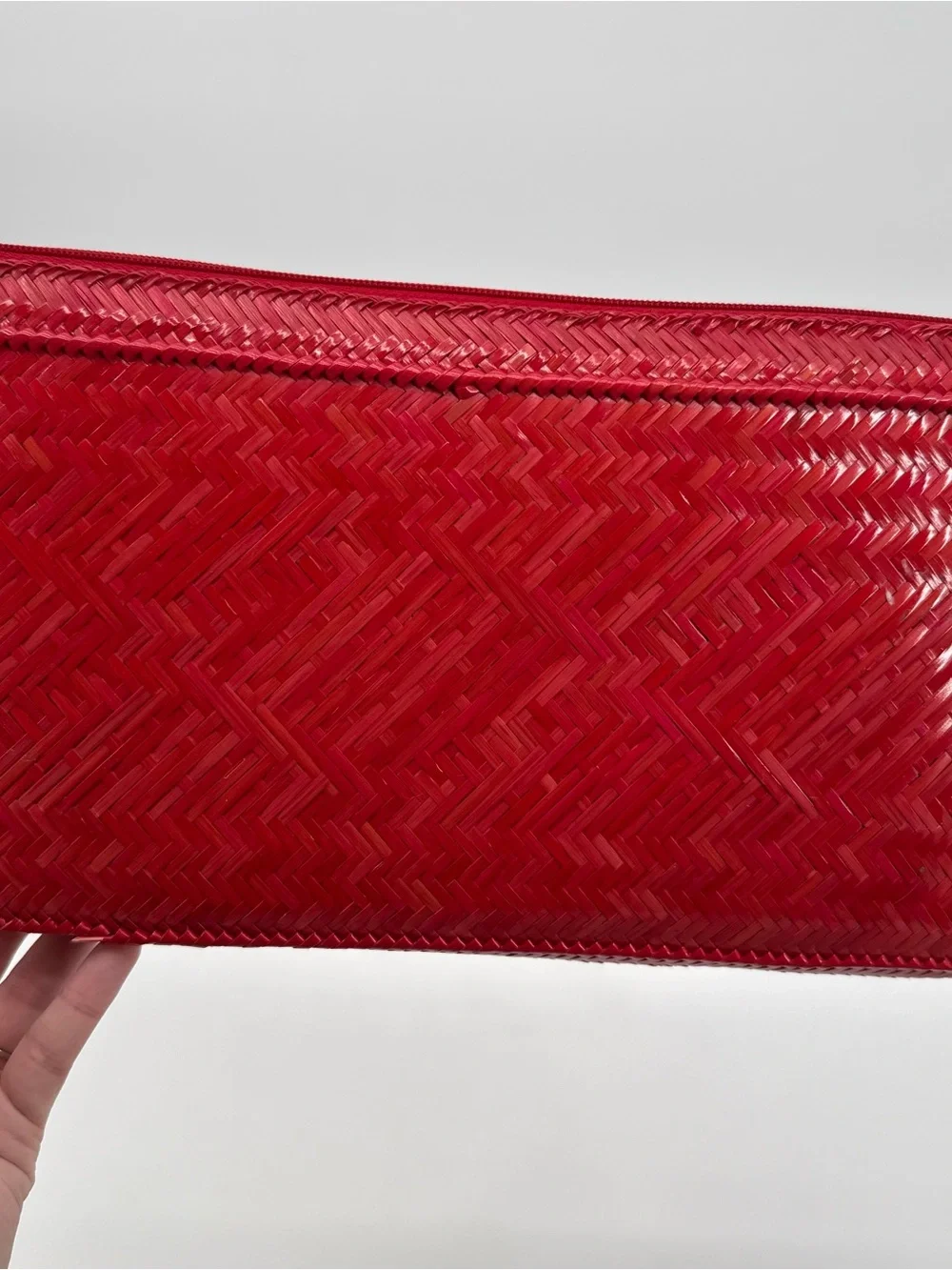 Richard Bienen Red Vintage Wicker Clutch Bag Woven Zipper Tassel Philippines